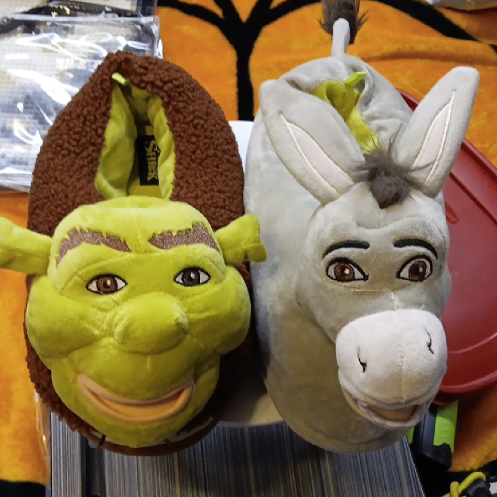 DreamWorks Shrek & Donkey Plush Men’s Slippers - Green & Gray